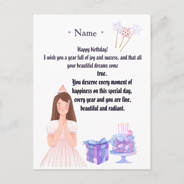 Elegant Birthday Card for Her – Personalized Greet (Front)