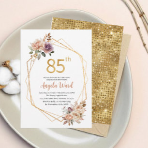 Elegant birthday celebration beige flowers glitter invitation