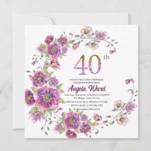 Elegant birthday celebration floral glitter 40 th invitation