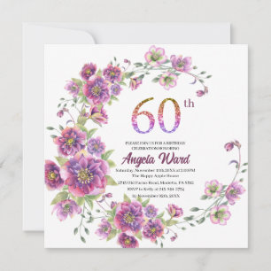Elegant birthday celebration floral glitter 60 th invitation