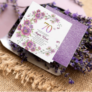 Elegant birthday celebration floral glitter 70 th invitation