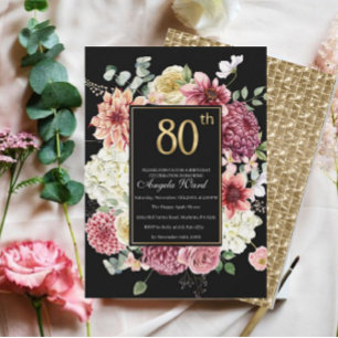 Elegant birthday celebration floral glitter 80th invitation