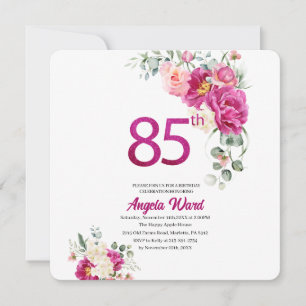Elegant birthday celebration  floral glitter 85th  invitation