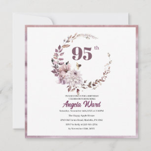 Elegant birthday celebration floral glitter 95th invitation