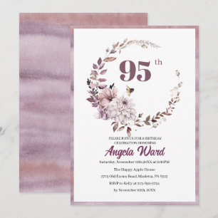 Elegant birthday celebration floral glitter 95th invitation