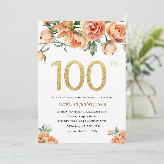 Elegant  birthday celebration watercolor floral In Invitation (Standing Front)