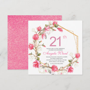 Elegant birthday celebration watercolor magnolia f invitation