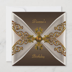 Elegant Birthday Coffee Brown Old Gold Jewel 2 Invitation
