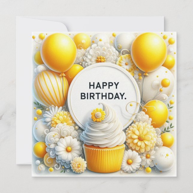 Elegant Birthday Cupcake Greeting Card (Front)
