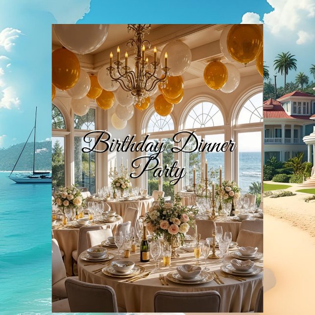 Elegant Birthday Dinner Party Gold White Dining  Invitation (Creator Uploaded)
