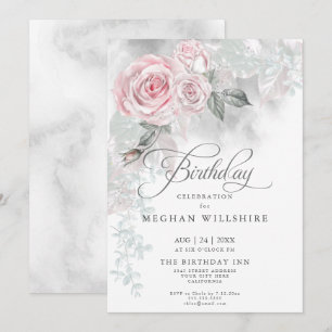 Elegant Birthday  Elegant Watercolor Pink Roses Invitation
