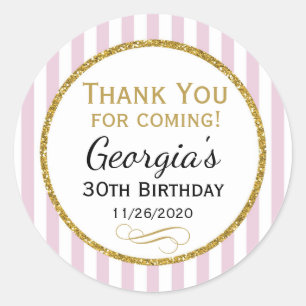 Elegant Birthday Favour Tags Pink Gold Thank You