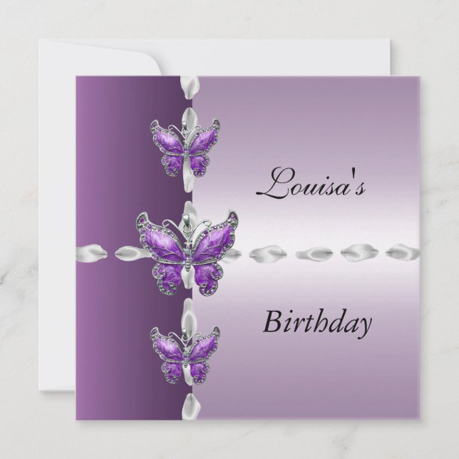 Elegant Birthday Invite Lilac Purple Butterfly (Front)