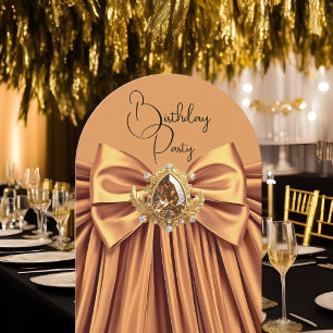 Elegant Birthday Mocha Caramel Gold Jewel Bow Invitation