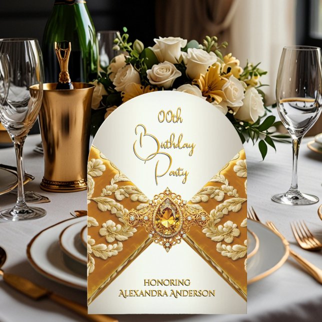 Elegant Birthday mustard Gold Jewel Fabric Invitation (Creator Uploaded)