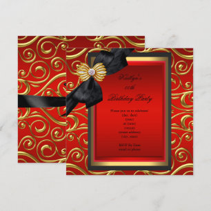 Elegant Birthday Party Black Damask Red Gold Invitation