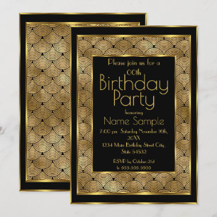 Elegant Birthday Party Black Gold Art Deco 1930's Invitation