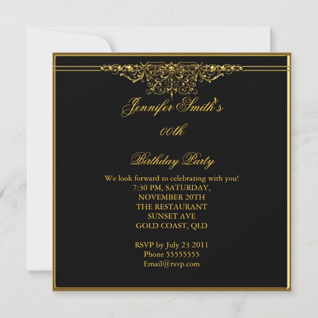 Elegant Birthday Party Black Gold Invitation (Front)