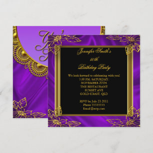 Elegant Birthday Party Black Purple Gold Invitation
