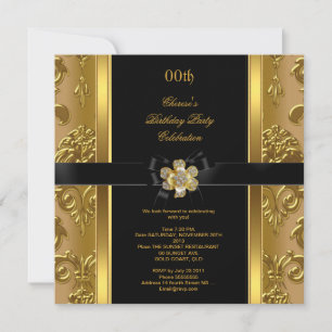 Elegant Birthday Party Damask Gold Diamond Black 2 Invitation