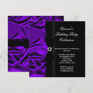 Elegant Birthday Party Deep Purple Silk Black Invitation
