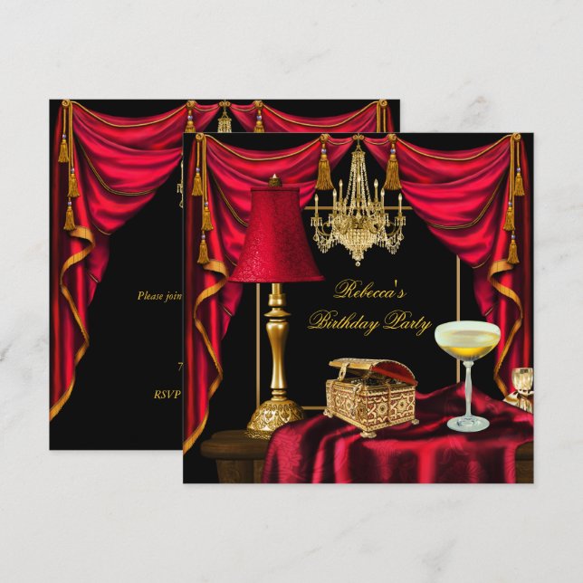 Elegant Birthday Party Gold Black Red Luxury Invitation (Front/Back)