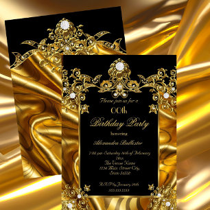 Elegant Birthday Party Gold Silk Black diamonds Invitation