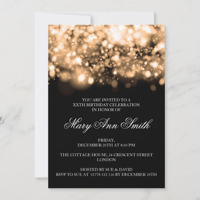 Elegant Birthday Party Gold Sparkling Lights Invitation (Front)