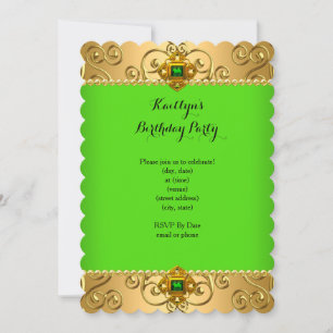 Elegant Birthday Party Green Lime Damask Gold B Invitation