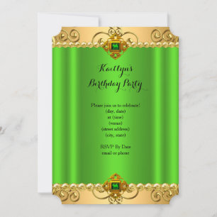Elegant Birthday Party Green Lime Damask Gold C2 Invitation