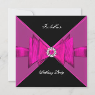 Elegant Birthday Party Hot Pink Black Diamond Invitation