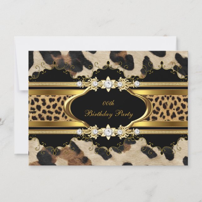 Elegant Birthday Party Leopard Gold Animal Invitation (Front)