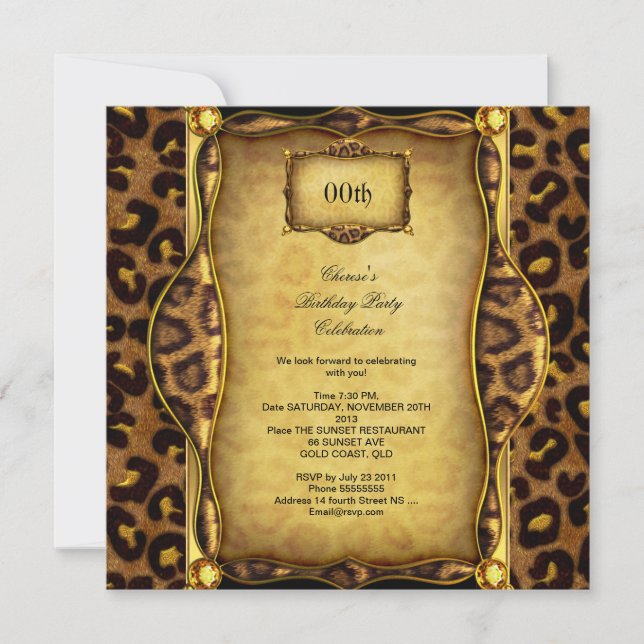 Elegant Birthday Party Leopard Gold Black Invitation (Front)