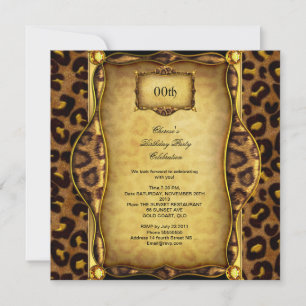 Elegant Birthday Party Leopard Gold Black Invitation