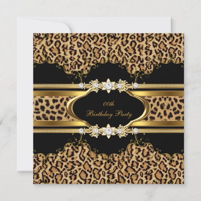 Elegant Birthday Party Leopard Gold Cheetah Invitation (Front)