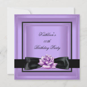 Elegant Birthday Party Lilac Purple Rose Black Invitation