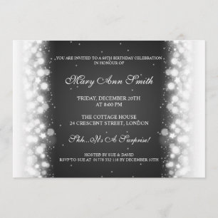 Elegant Birthday Party Magic Sparkle Black Invitation