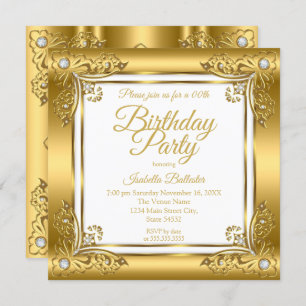 Elegant Birthday Party Ornate Gold Diamond Gem Invitation