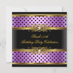 Elegant Birthday Party Purple Pink Black Gold Spot Invitation