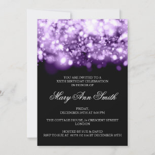 Elegant Birthday Party Purple Sparkling Lights Invitation