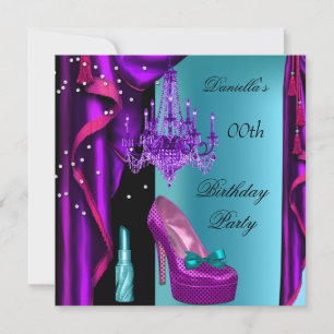 Elegant Birthday Party Purple Teal Black Lipstick Invitation
