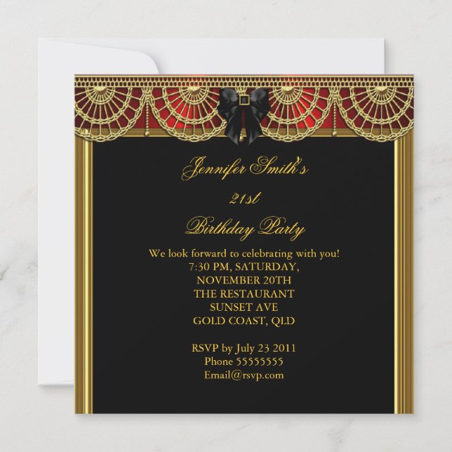Elegant Birthday Party Red Black Gold Invitation (Front)