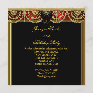 Elegant Birthday Party Red Black Gold Invitation