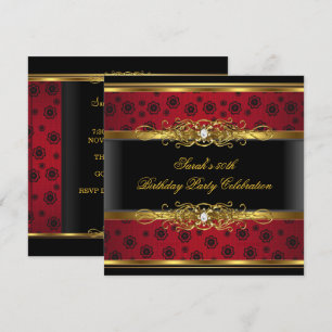 Elegant Birthday Party Red Black Gold Lace Invitation
