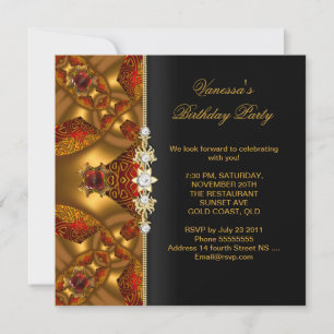 Elegant Birthday Party Red Jewel Abstract Invitation