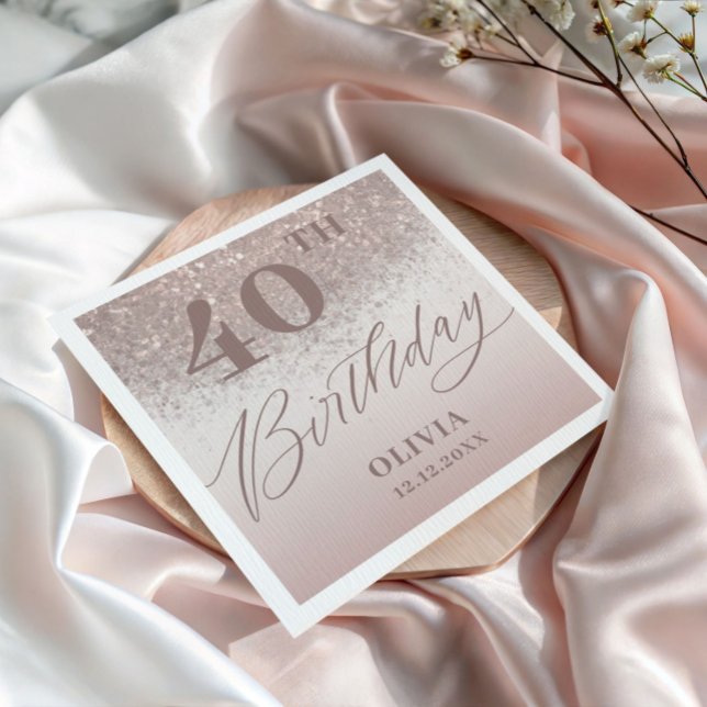 Elegant Birthday Party Rose Gold Glitter Napkin (Creator Uploaded)