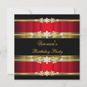 Elegant Birthday Party Royal Red Gold Black Invitation