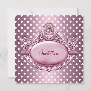 Elegant  Birthday Party Satin Pink Pearl Jewel 2 Invitation