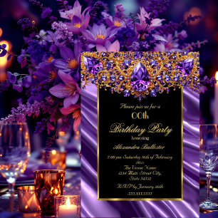 Elegant Birthday Party Silk Purple jewel Gold Invitation