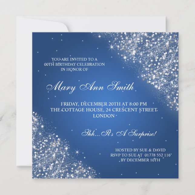 Elegant Birthday Party Sparkling Glitter Blue Invitation (Front)